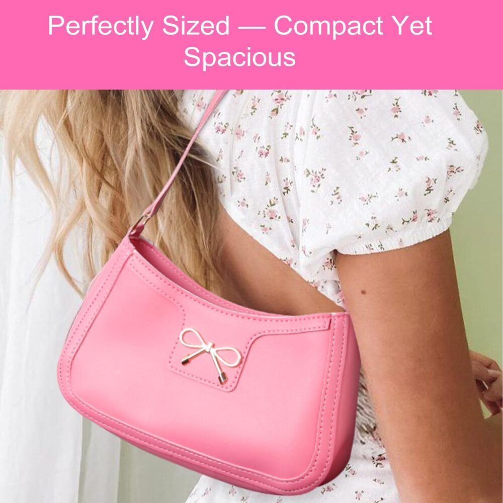 6025 Fashion Bow Shoulder Bag , Cute Hobo Tote Handbag Zipper Clutch Purse - Picture 6 of 7